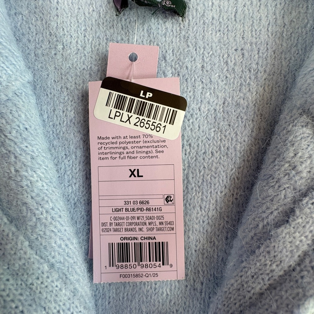 Wild Fable Womens Fuzzy Full Zip Mock Neck Sweater Light Blue XL New - Picture 7 of 9